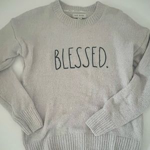 Rae Dunn BLESSED Gray Sweater Medium